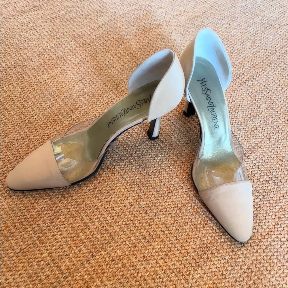 Yves Saint Laurent Beige and Clear Heels